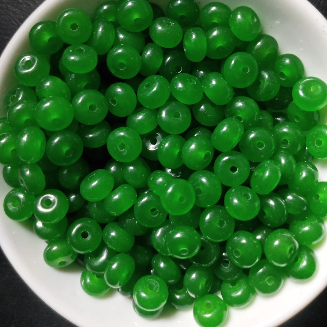 天然散珠w2037苹果绿算盘6*3mm*50颗