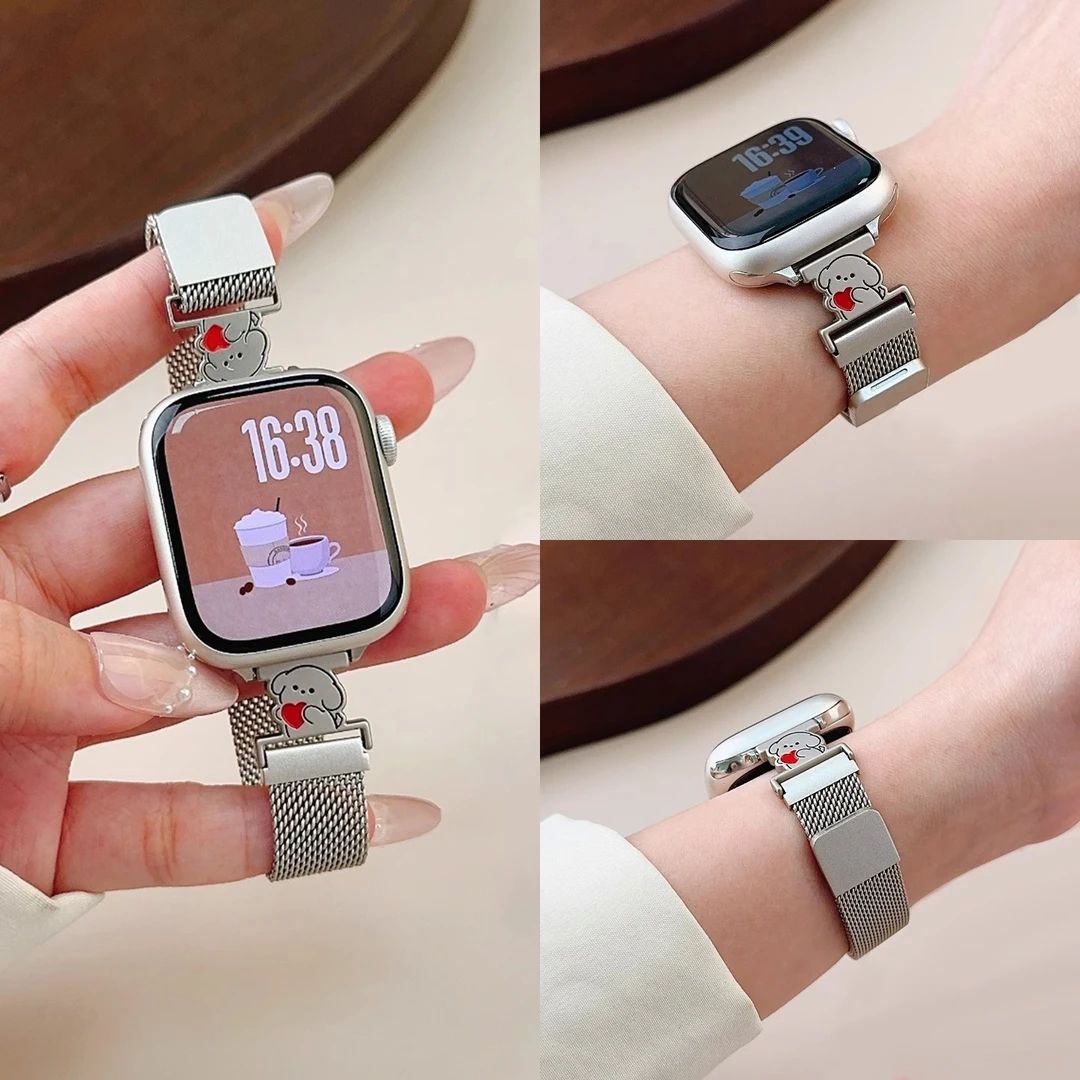 适用苹果iwatchS11手表带applewatchS10米兰尼斯s9磁吸女智能腕带
