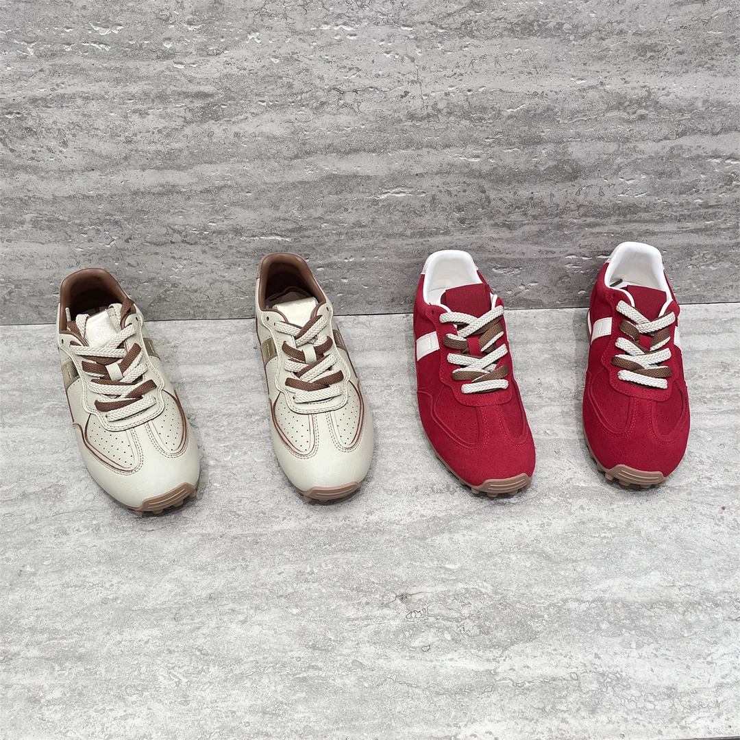 欧洲站2025秋款真皮女鞋时尚舒适休闲拼色内增高防滑平底德训板鞋