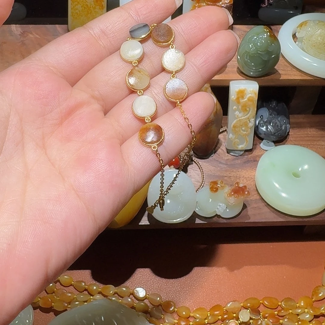 （***夏和田玉银S925镶嵌手链