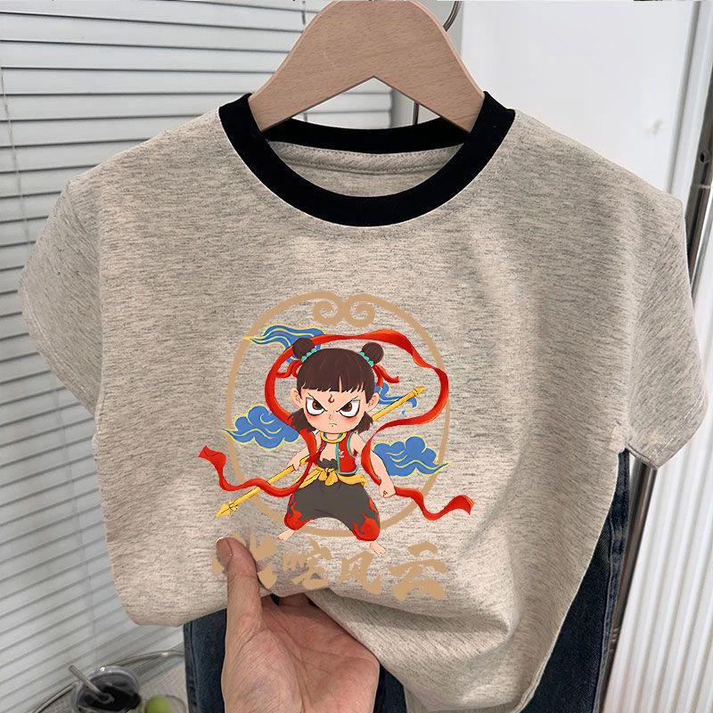 男童女童2025卡通哪吒儿童打底上衣夏季新款纯棉短袖T恤宝宝夏装