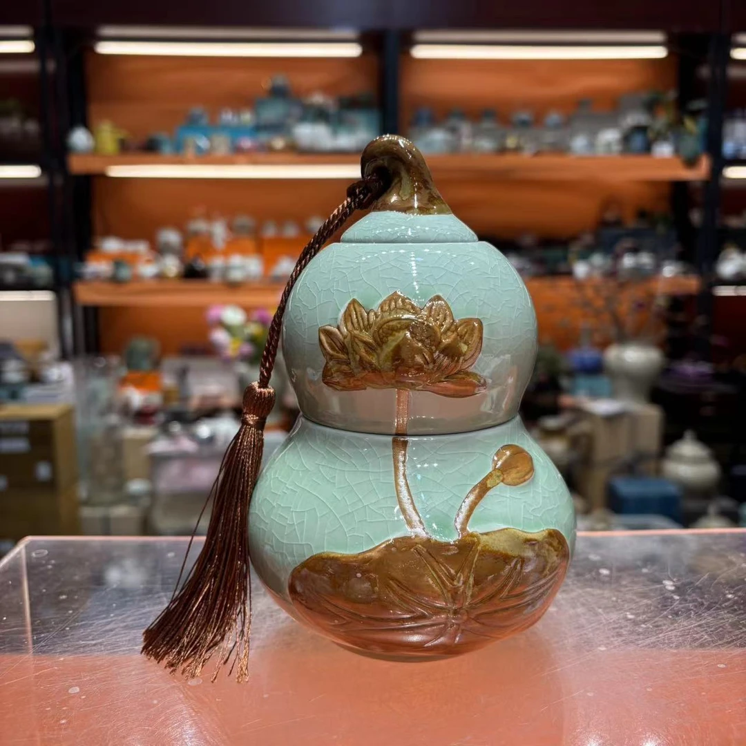 心名茶器 清雅荷韵葫芦茶叶罐密封罐储茶罐-5521（直播专享）