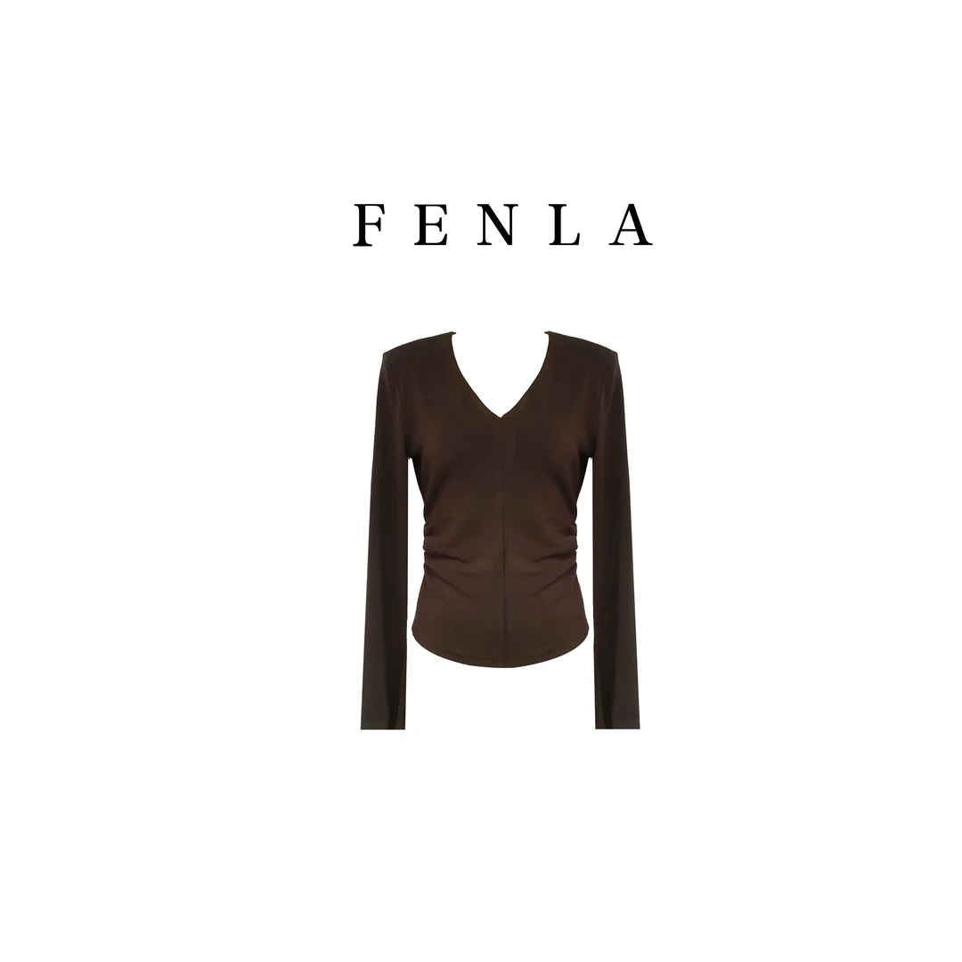 【惠姐私服】V领收腰设计长袖打底衫女内搭上衣 83199