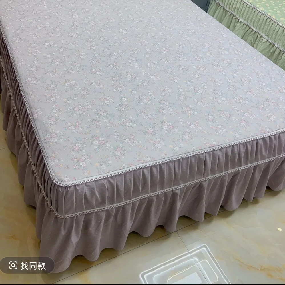 新紫色碎花三件套加厚斜纹床罩花边防滑亲肤全包(长度床裙通用)