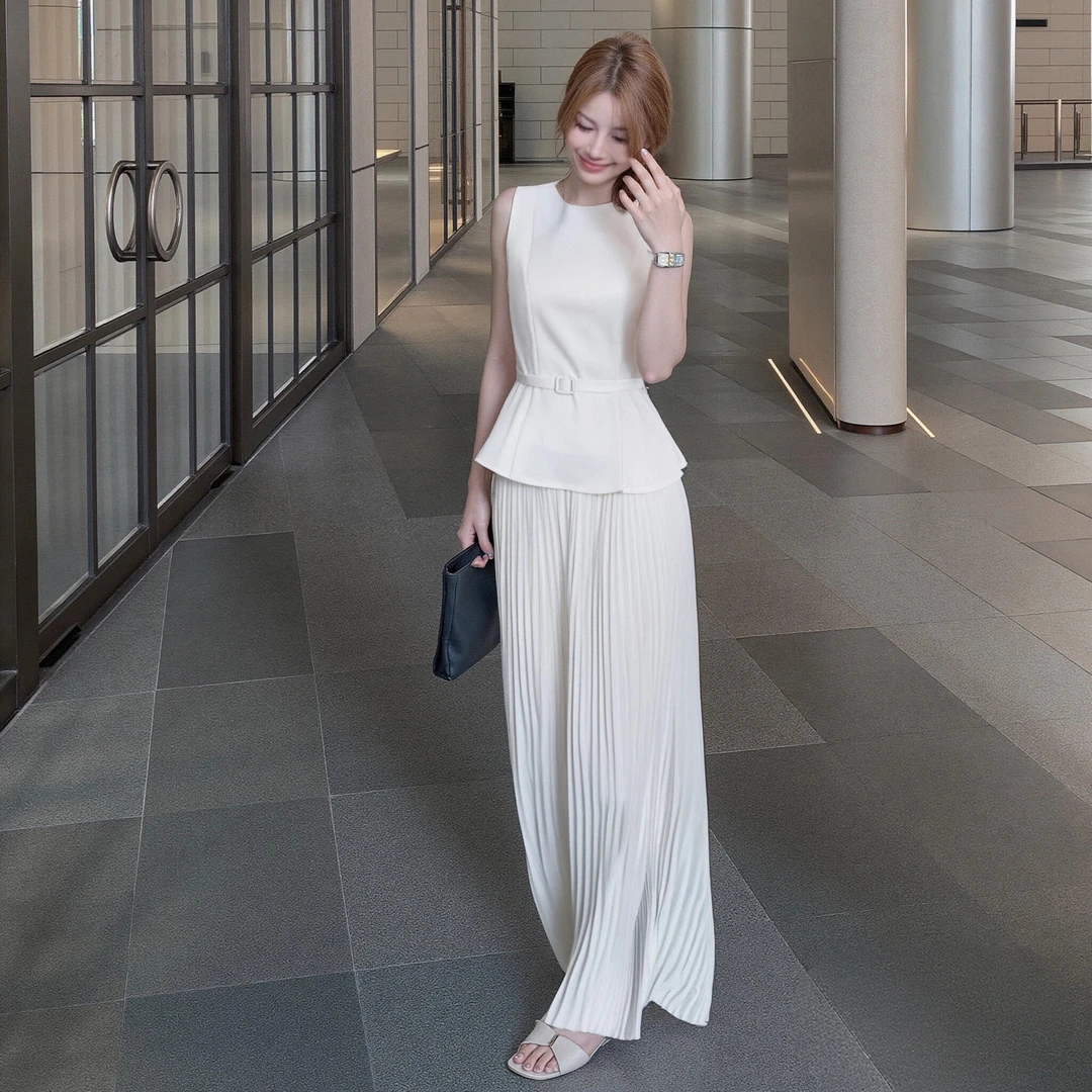 C【两件套】时尚炸街上衣气质百褶裤子两件套装夏季搭配一整套D2271