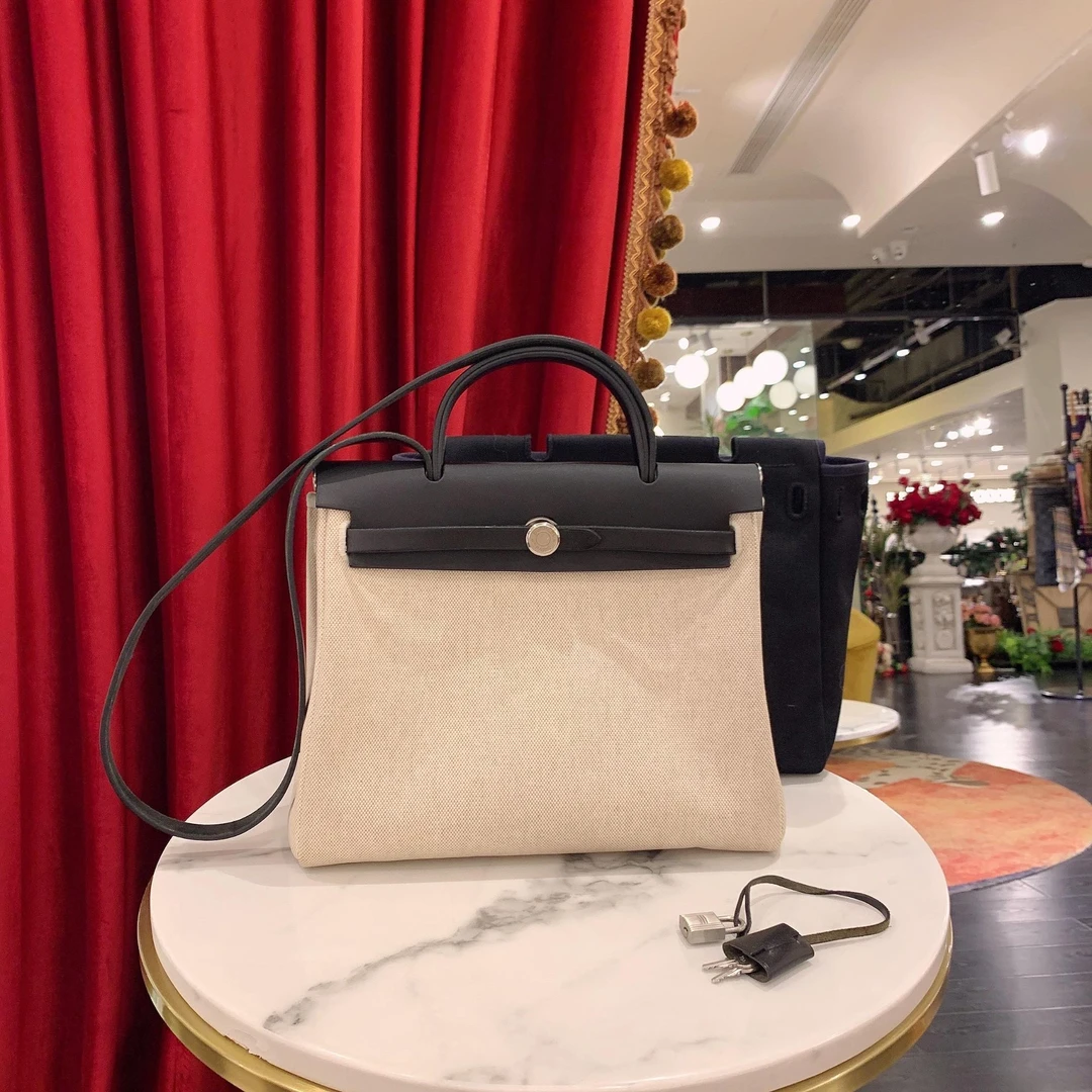 95新 Hermes/爱马仕 GGSherbag31熊猫拼色银扣帆布拼皮16067784