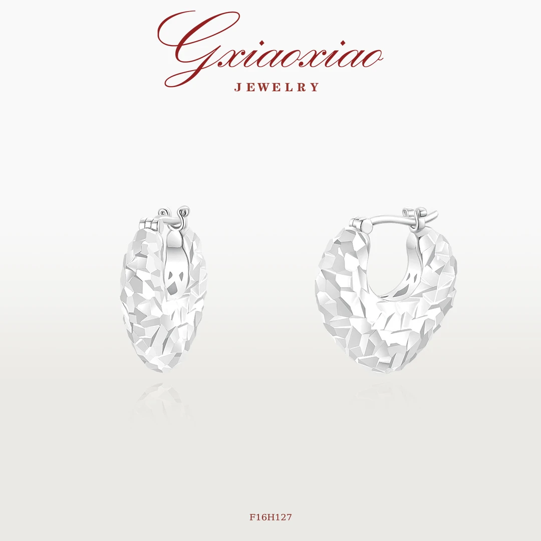 G XIAOXIAO 镀K金 时尚车花纹理爱心耳环 F16H127 F16H128