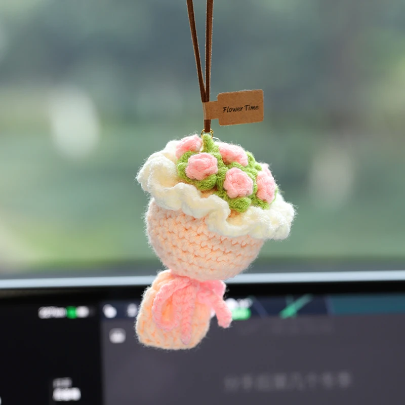 新款汽车挂件针织钩花网红车载后视镜女生挂饰用品车内饰车用车挂