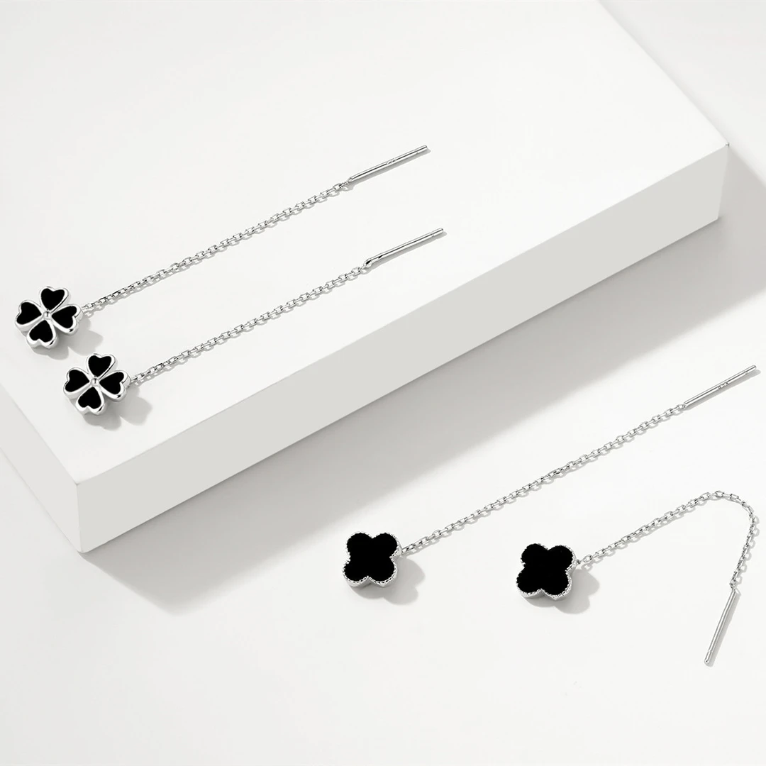 925银珐琅耳饰 s925四叶草耳线女气质轻奢高级复古国风耳饰