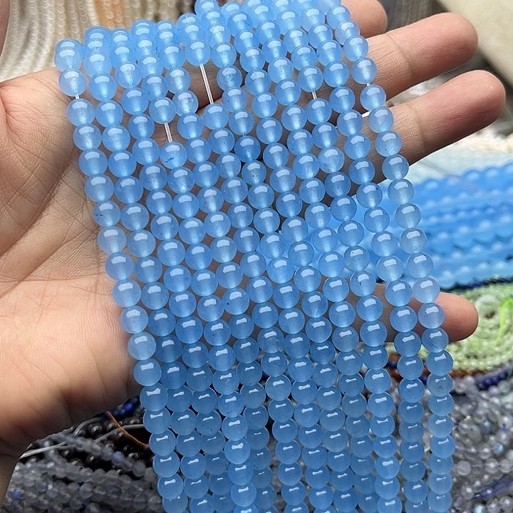 玛瑙/玉髓未镶嵌珠宝半成品一条6mm左右海蓝宝
