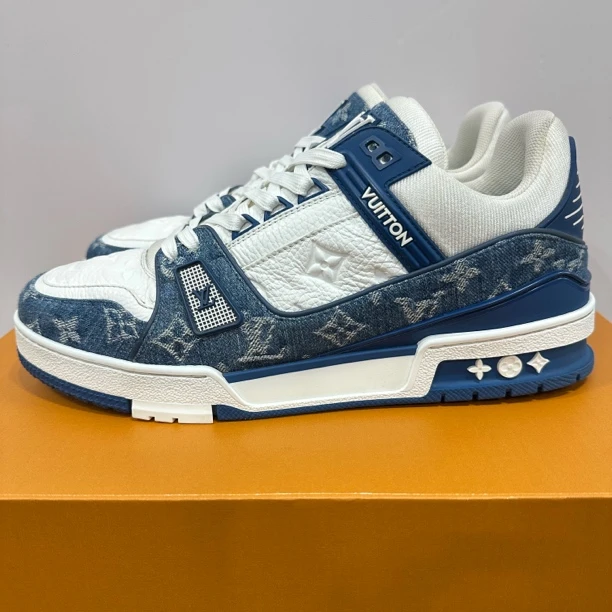 95新 LouisVuitton/路易威登 42码 trainer 蓝白牛仔 低帮板鞋