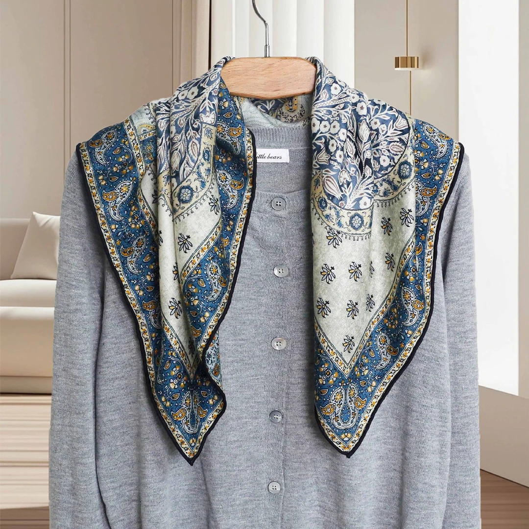 【木棉树】复古气质双面色丝毛丝巾百搭中方巾披肩围巾斜纹高档