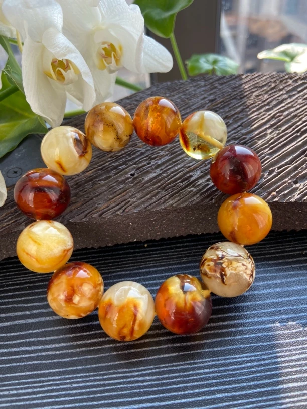 天然原矿植物瓷白妖花根珀妖孽手串 美翻天