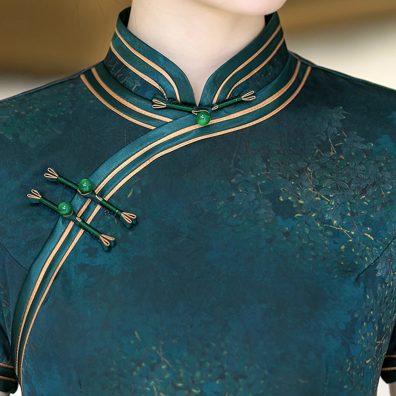 白幼秀新款2025复古时尚优雅中式立领港风款旗袍中国风旗袍5591