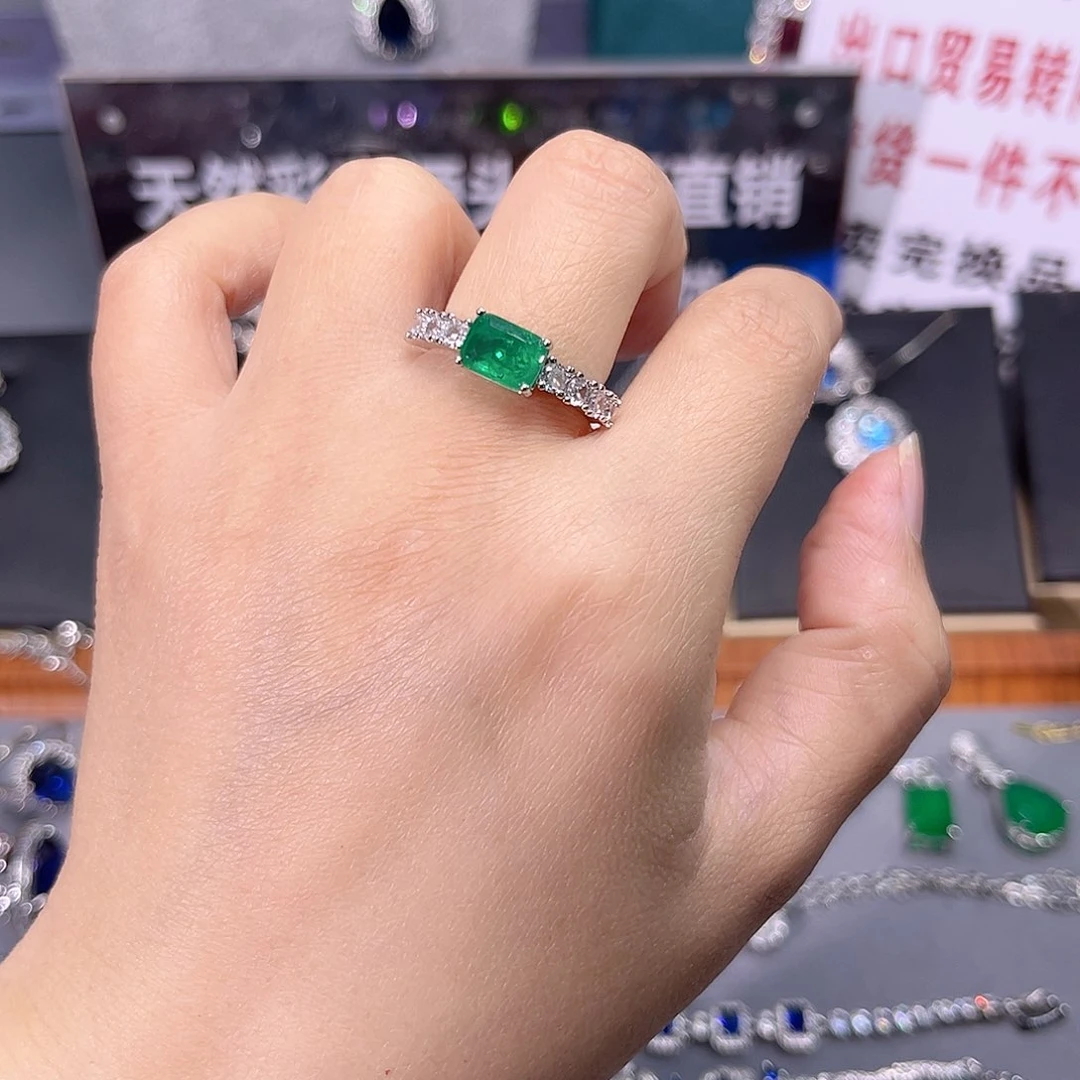 耳饰银S925镶嵌祖母绿w 57
