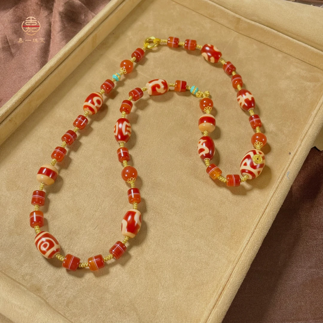 【嘉一珠宝】天赦三十倍·红肉天珠项链18k金重工镶嵌限定款新款原创