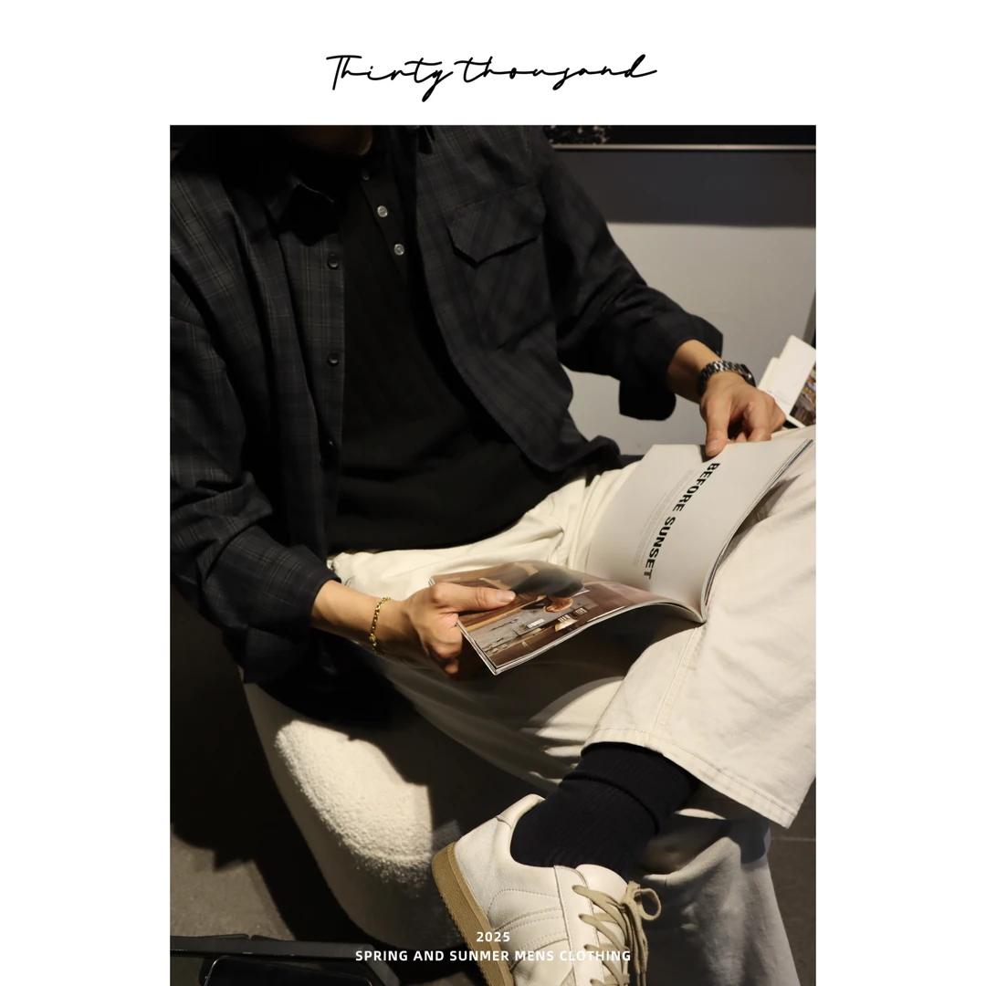 SW STUDIO 春夏【轻薄款】100%棉宽松型格纹格子衬衫春夏流行复休闲