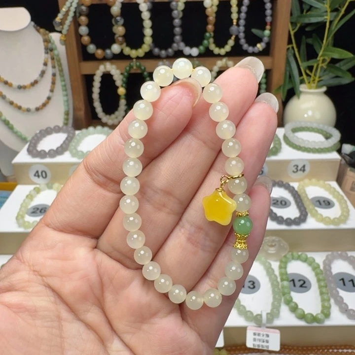 和田玉未镶嵌手串卡6蜂蜜水设计款