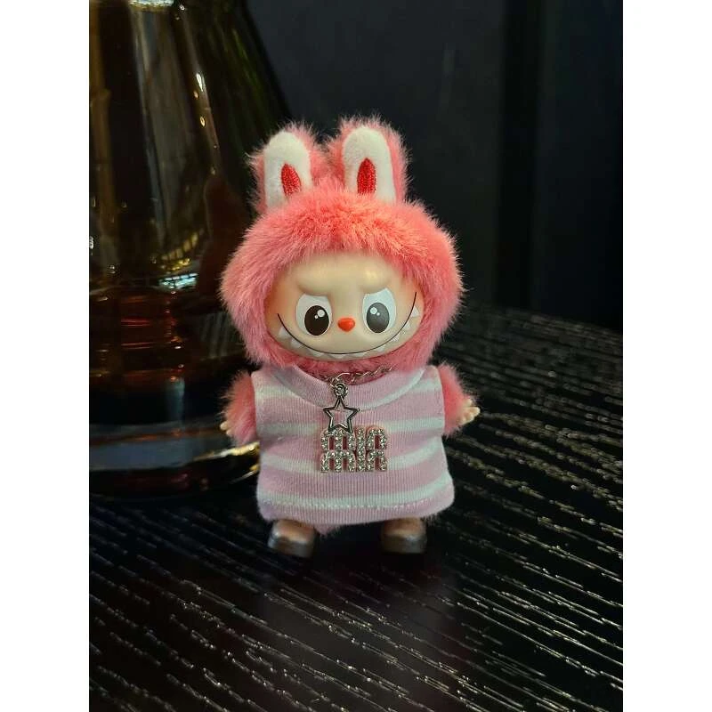 labubu4.0小条纹可爱娃衣套装拉布布4代心底密码搪胶公仔衣服迷你