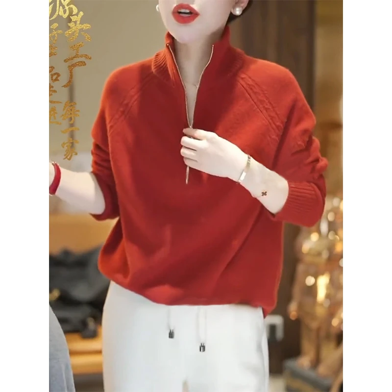 橘红色毛针织衫女士新款过年衣服2025秋冬欧货洋气宽松慵懒版上衣