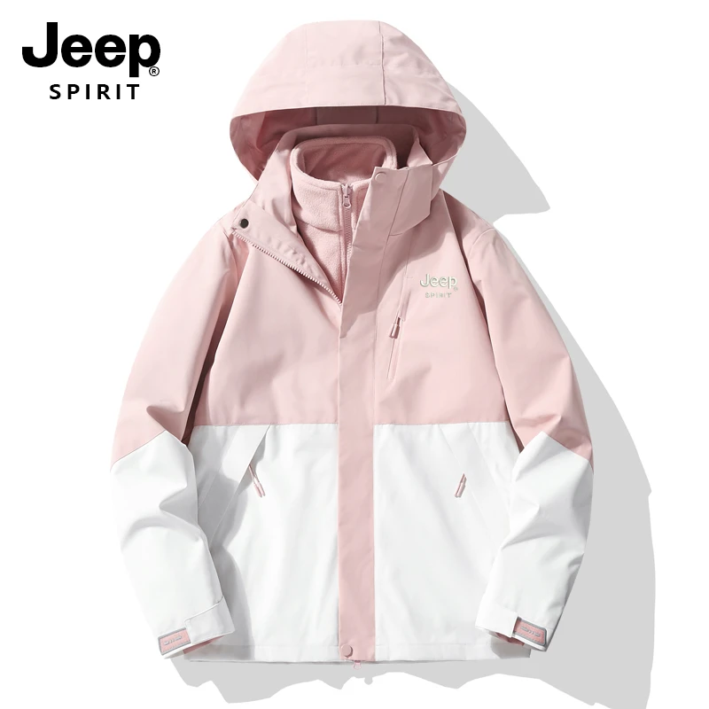 JEEPSPIRIT情侣户外冲锋衣三合一可拆卸防风防水登山服保暖外套潮