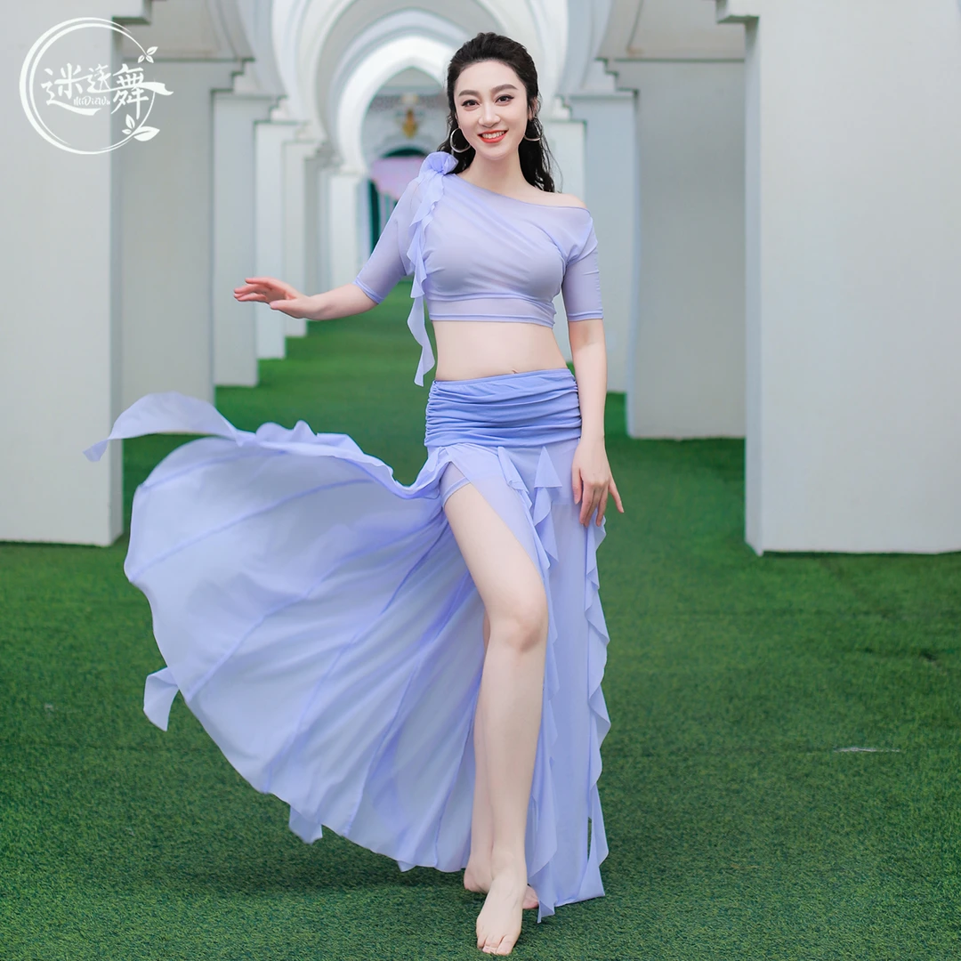 【艾莎公主】迷迭舞原创肚皮舞套装2026夏新款花朵长裙练功表演服装