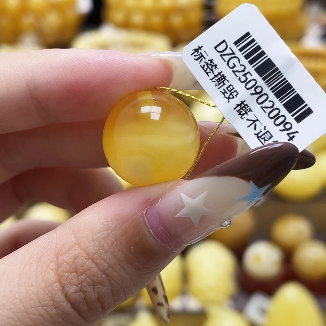 琥珀未镶嵌裸石16.2mm妖花溶洞圆珠