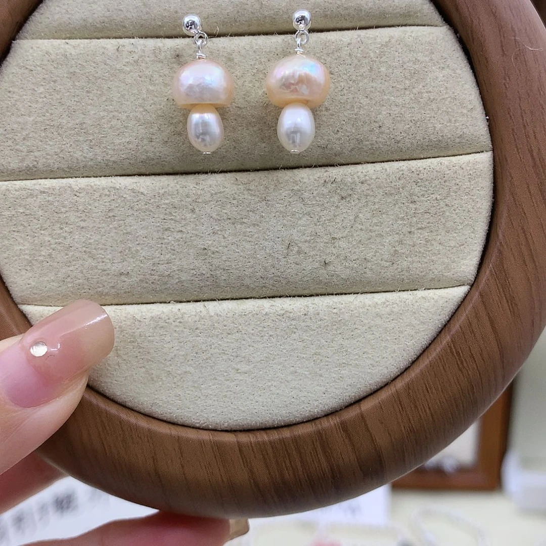 耳饰银S925镶嵌淡水珍珠