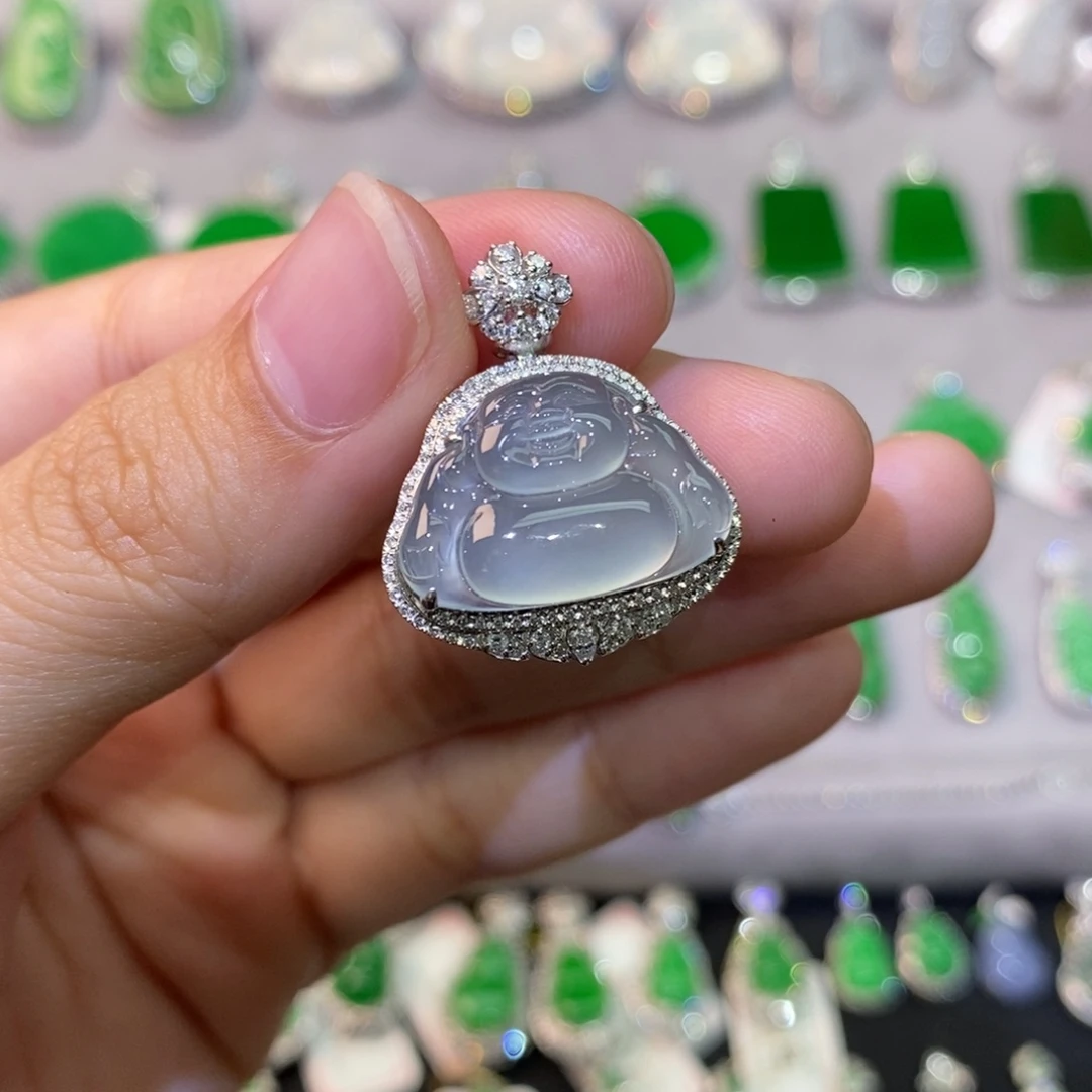 翡翠18K金镶嵌吊坠(不含链)