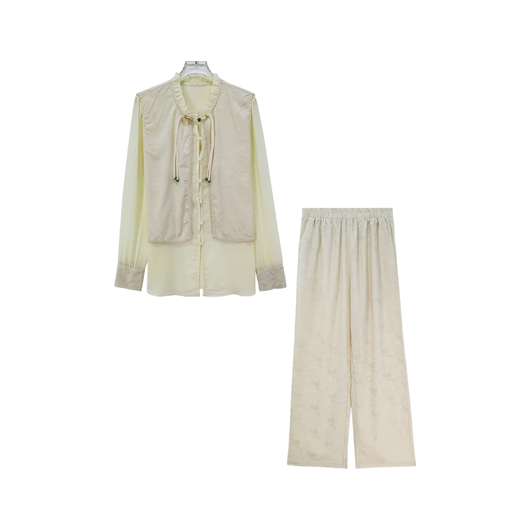 新中式轻奢气质优雅提花衬衫+提花裤套装X26257