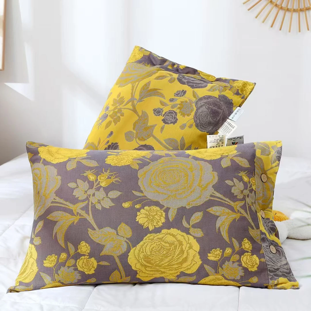 【枕套-牡丹花开-灰】52*78cm一对装成人枕套加厚