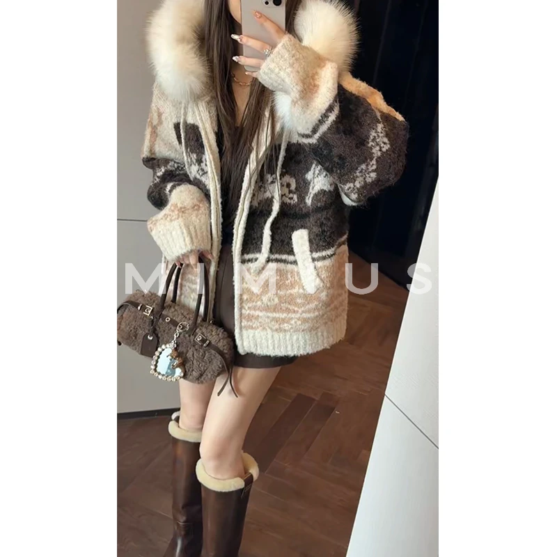 【mimius】U 羊毛混纺大毛领撞色连帽外套 汉服 WG12061