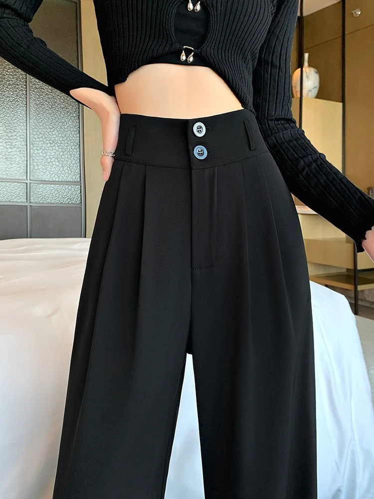 高级感女士西装裤子女爆款夏季薄款2025新款高腰直筒阔腿裤垂坠感