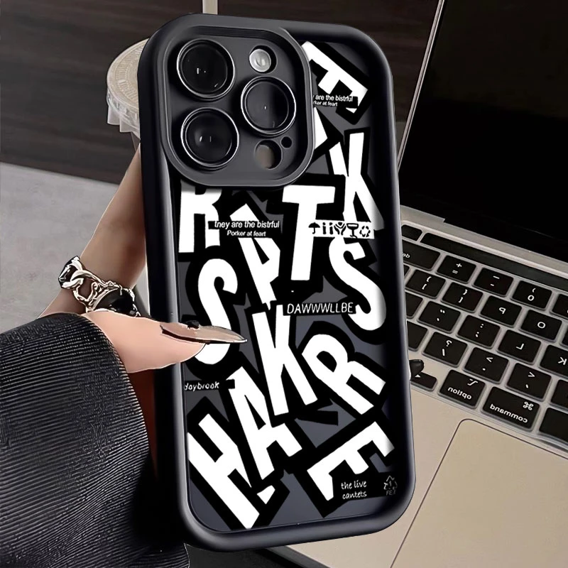 艺术白色英文适用iphone17苹果手机壳1615promax金刚砂14软131211
