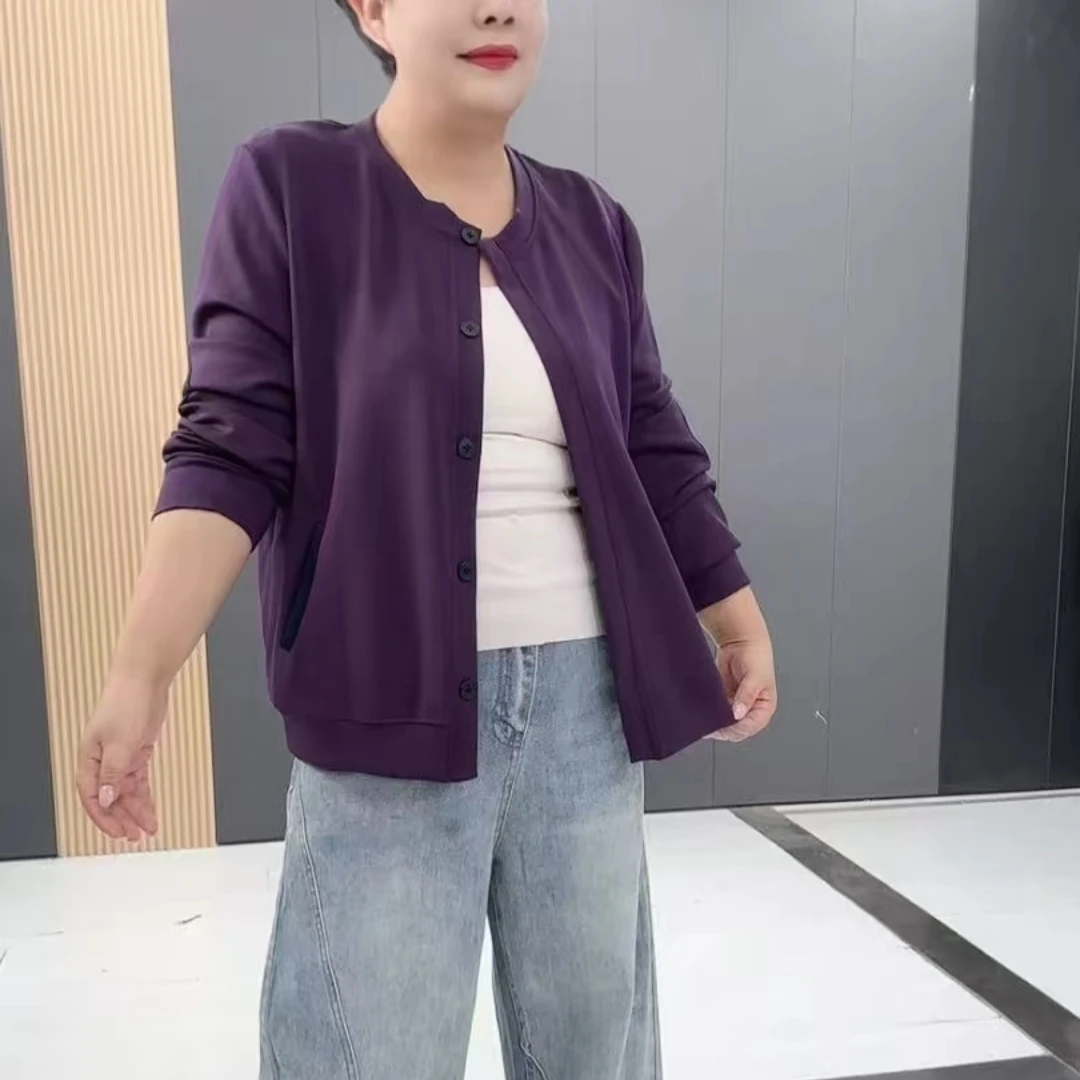 JM2589秋季新款简约休闲百搭长袖拼接贴布撞色大码外套