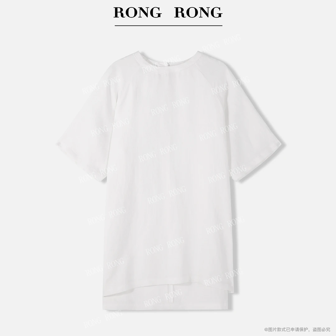 溶溶【自由姿夏】RONGRONG 100亚麻肌理感下摆开叉慵懒T恤T-B0078
