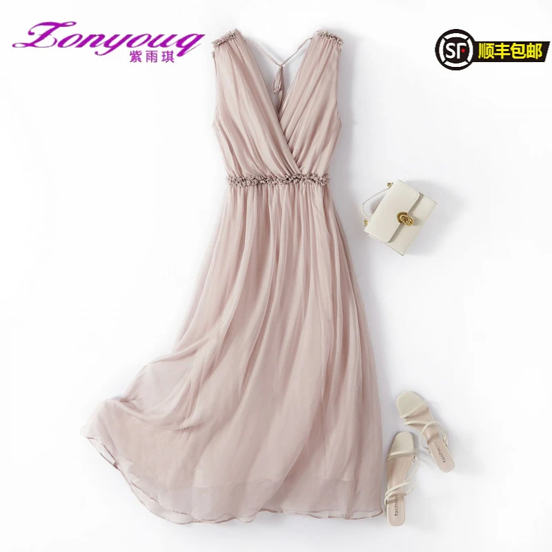 紫雨琪女装真丝连衣裙OL名媛气质桑蚕丝连身裙28025