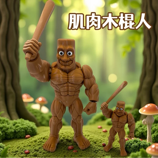 国外创意山海经肌肉木棍人潮玩 抽象造型可动关节玩具男手办模型