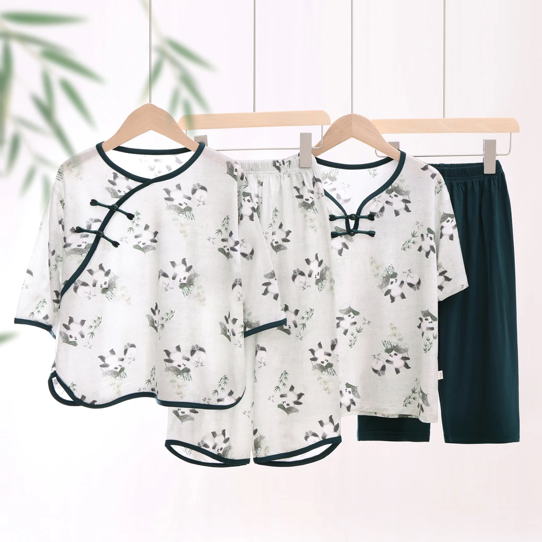 莱赛尔高定数码无感印冰感亲子款夏季国风柔软舒适25319套装