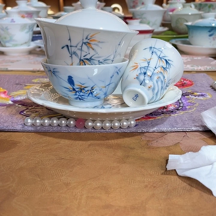 【闪购商品】小*苍竹点金盖碗➕杯➕喜鹊登杯➕竹子壶承