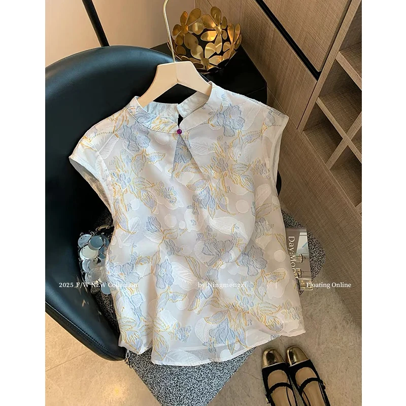 国风无袖衬衫夏季新款禅意清冷千金气质百搭上衣新中式复古小衫女