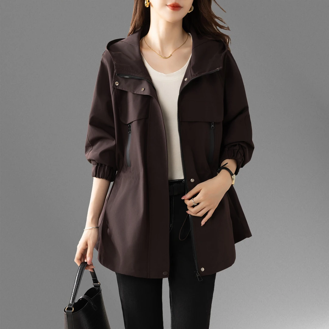 风衣女款2025新款春秋中长款高级感妈妈时尚洋气收腰休闲连帽外套