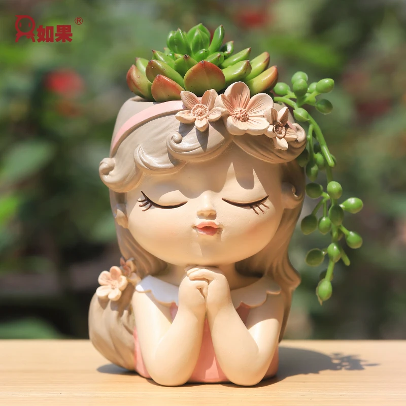 ROOGO/如果多肉花盆彩绘可爱仙女盆栽轻奢植物花盆装饰品大号花器