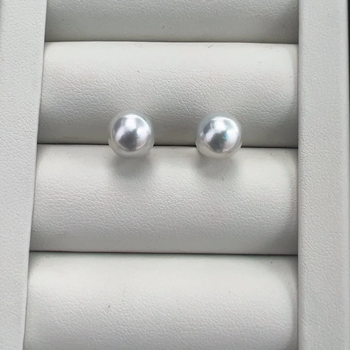 ak真多麻耳钉8-9mm海水珍珠18K金镶嵌