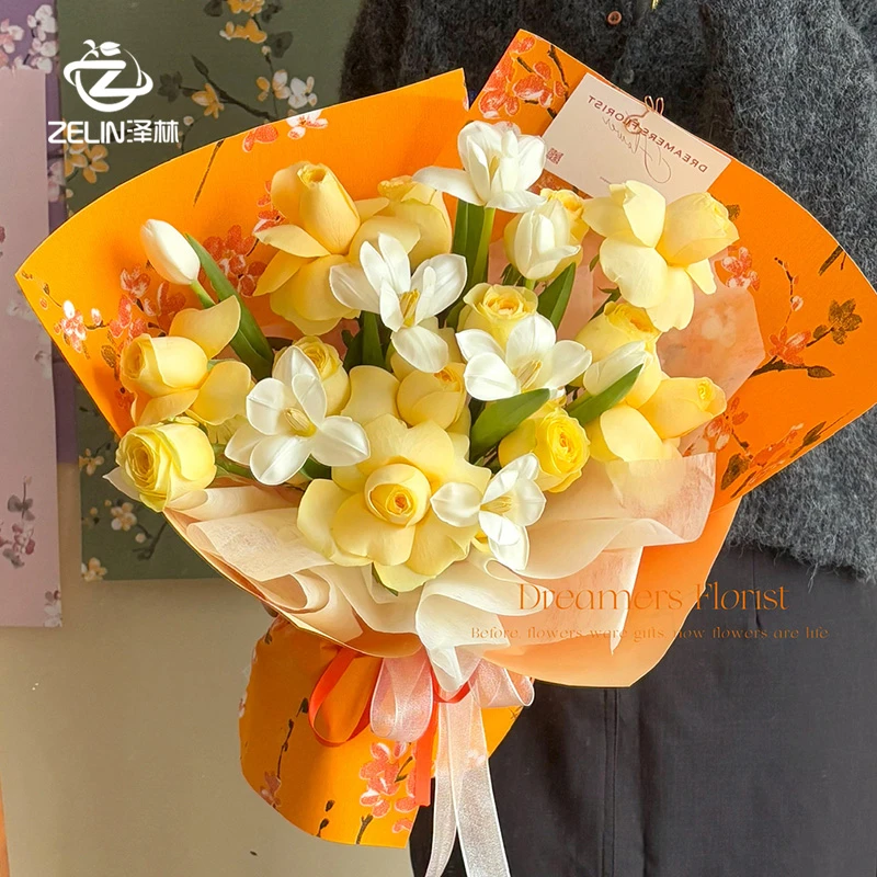 泽林 新款喜上眉梢油画纸质花艺花束包装纸花店资材