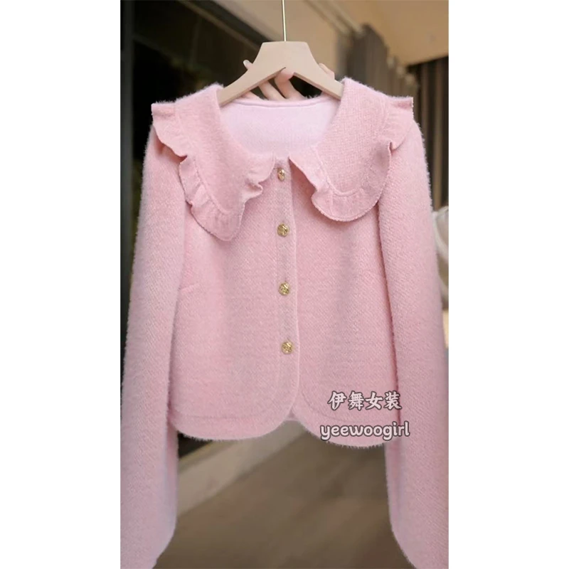 【伊舞】法式荷叶边衬衫女长袖秋冬新款娃娃领百搭上衣温柔气质衬衣