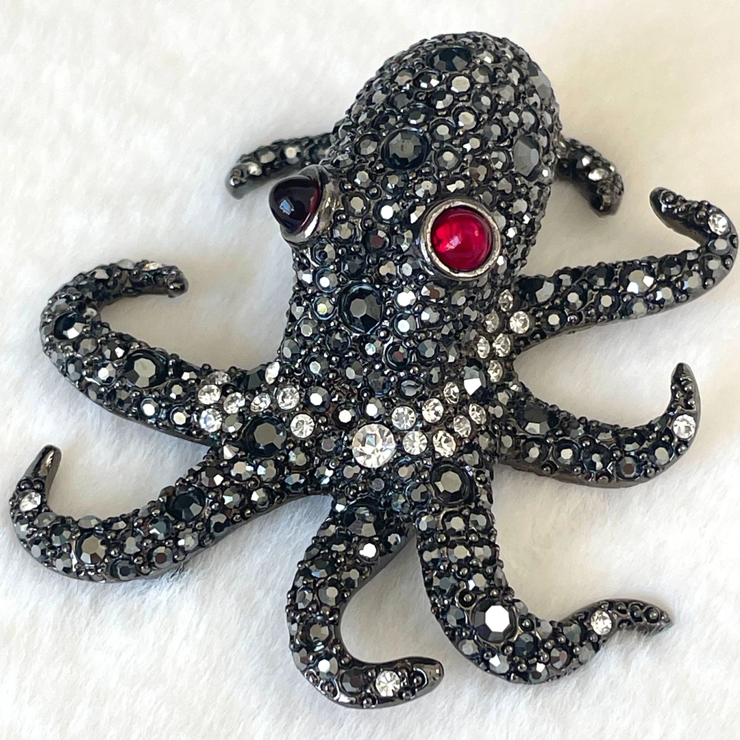 合金琉璃胸针 KJL灰色小章鱼胸针中古vintage