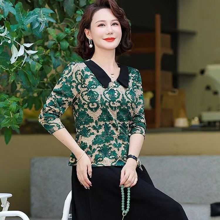 11382-时尚妈妈新中式连衣裙女春秋款中老年中长裙子【C21-2-4】