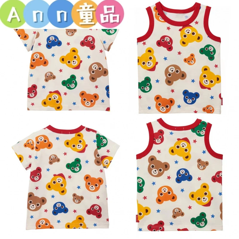 miki 夏新款 男童女童满印熊星星全棉短袖背心T恤