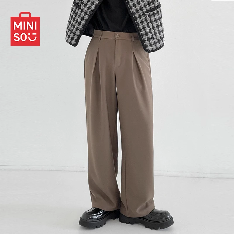 MINISO名创优品老钱风西装裤男春季直筒垂感休闲裤卡其色九分裤子